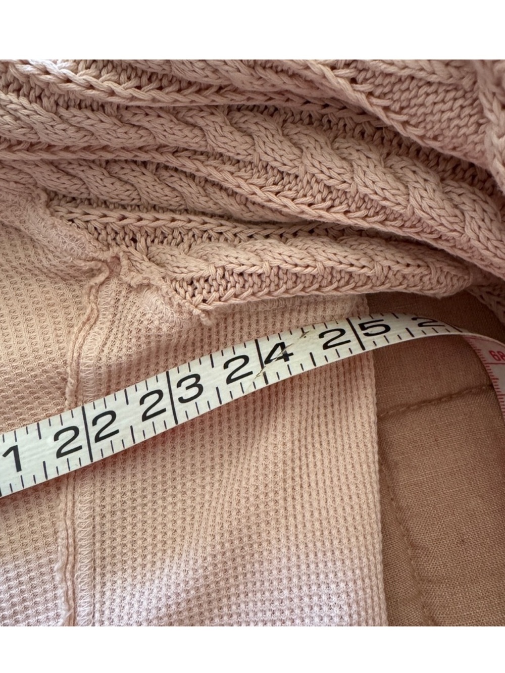 Lucky Brand Cable Knit Sleeve Waffle Henley Top XL Blush Pink Rose Smoke Boho - Picture 9 of 9
